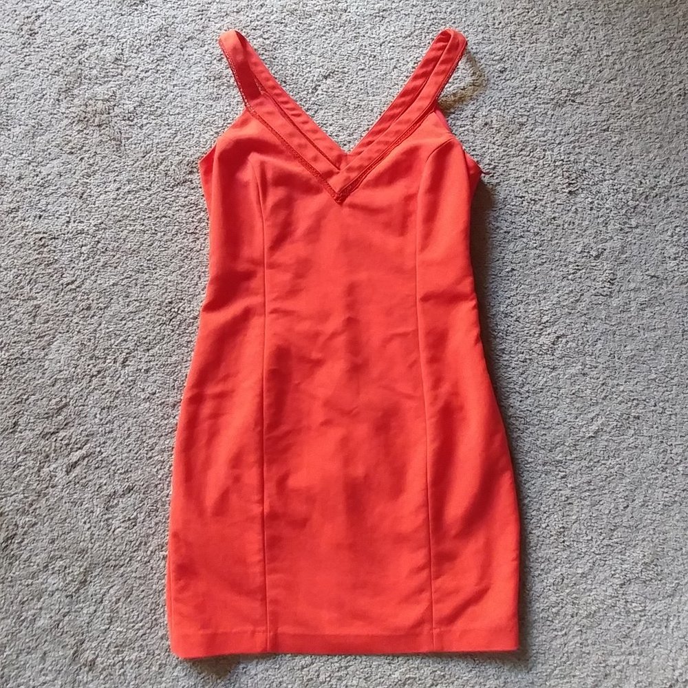 Zara Trafaluc Orange Sleeveless V-Neck Sheath Dress